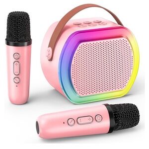 Regoslar Mini Wireless Karaoke Machine Lighting Effects 2 Mics Pink . Bluetooth